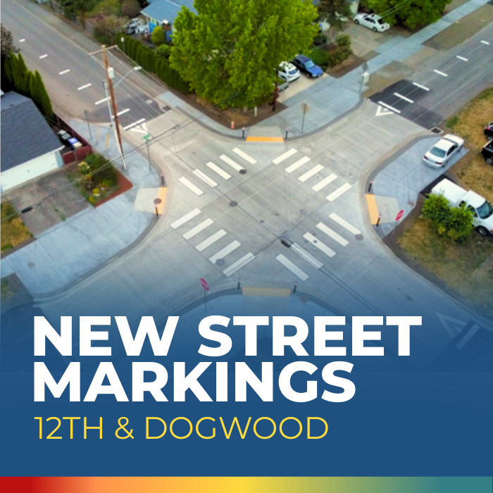 four way stop with new street markings
