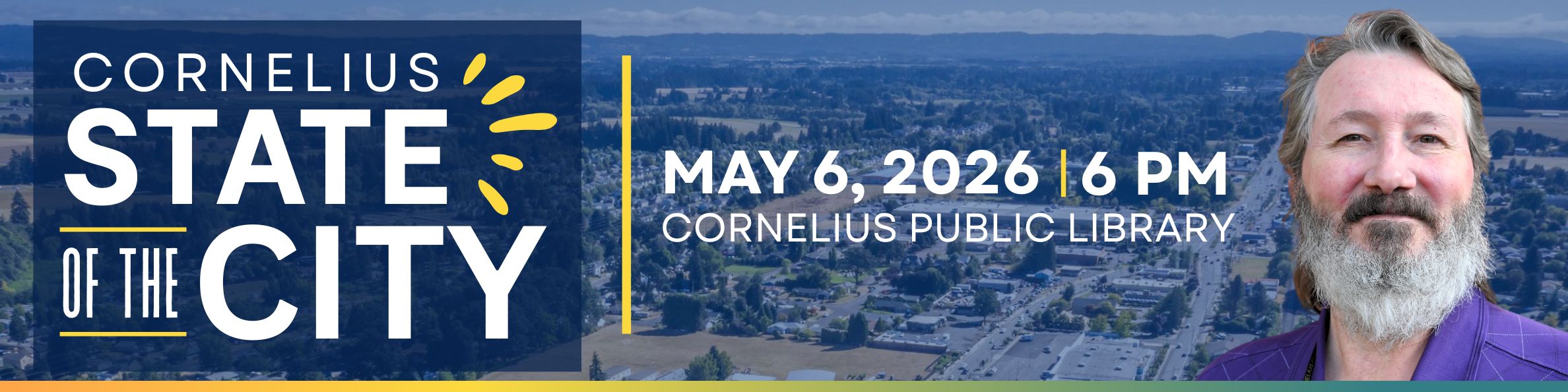 State of the City, May 6 at 6pm at the Cornelius Public Library. Image of Mayor Dalin