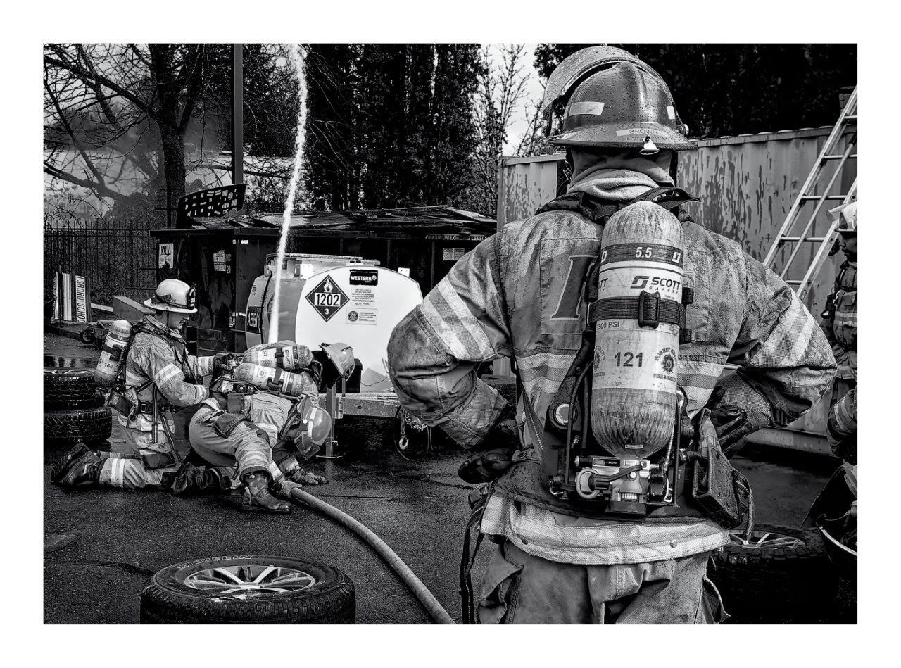 Firefighters at Water Pump