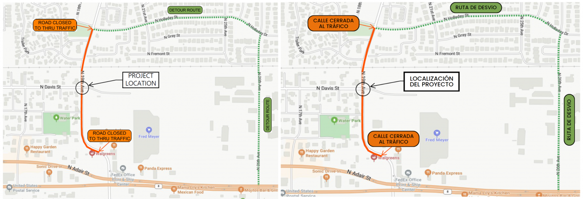 19th Ave Mini-roundabout Detour Map